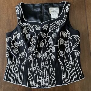 Mesmerize Kamikam Corset Top Medium Black Zip Up Vintage Bead Embroider Coquette